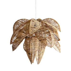 Lámpara de colgar de estilo contemporáneo fabricado en ratán en color marrón combinado con hierro.