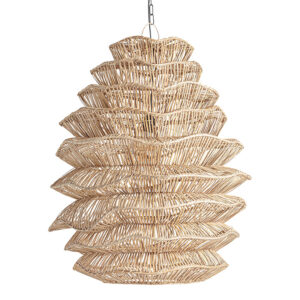 Lámpara de colgar de estilo boho fabricado en ratán en color marrón combinado con metal.