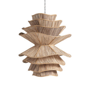 Lámpara de colgar de estilo boho fabricado en madera de coco en color marrón.