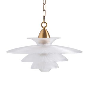 Lámpara de colgar Leshenia de estilo art deco fabricado en cristal en color transparente con acabado texturizado combinado con acero en color cobre. Producto desmontable.