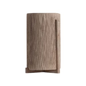 Macetero jacquard de estilo contemporáneo. Fabricado en madera de mango en color marrón combinado con rafia en color marrón claro.