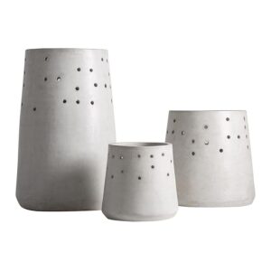 Macetero j 3 Jacquard de estilo contemporáneo fabricado en cemento en color blanco roto.