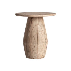 Mesa auxiliar jacquard de estilo contemporáneo. Fabricado en madera de mango en color marrón claro.