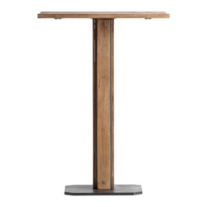 Mesa bar Rho de estilo contemporáneo fabricado en madera de mango en color marrón claro combinado con hierro en color negro. Producto desmontable.