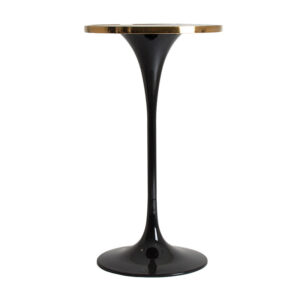 Mesa bar Than de estilo art deco fabricado en hierro en color negro con acabado brillo combinado con mármol sintético en color oro y acero. Producto desmontable.