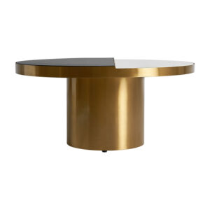 Mesa de centro Grein de estilo art deco fabricado en acero en color negro combinado con cerámica en color blanco en color oro.