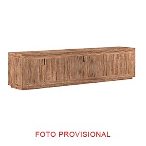 Mueble tv Selby de estilo rústico fabricado en madera recuperada en color marrón combinado con hierro en color negro.