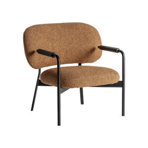 Silla jessie de estilo contemporáneo fabricado en madera de pino en color negro combinado con poliéster en color ocre con acabado jaspeado y metal en color negro.