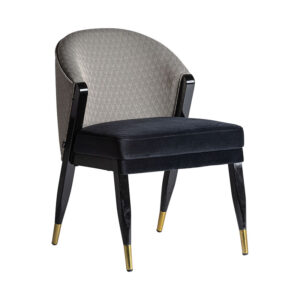 Silla Trun de estilo art deco fabricado en terciopelo en color negro combinado con madera de pino en color oro.