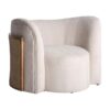 Sillón nyul de estilo contemporáneo fabricado en madera de pino en color blanco roto combinado con poliéster en color marrón y ratán.