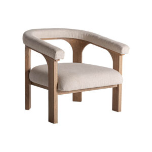 Sillón racoud de estilo contemporáneo fabricado en madera de mango en color marrón combinado con madera dm en color beige y poliéster. Producto desenfundable.