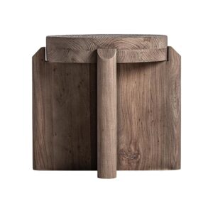 Taburete Jacquard de estilo contemporáneo fabricado en madera de olmo en color marrón.