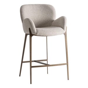 Taburete Uelzen de estilo contemporáneo fabricado en algodón en color gris combinado con hierro en color oro con acabado cepillado.