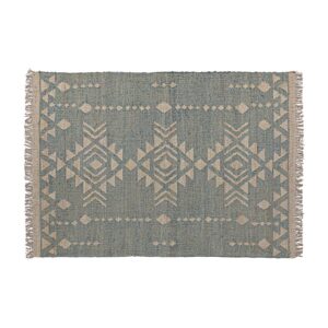 Alfombra Kozakura de estilo clásico fabricado en yute en color azul combinado con algodón en color beige.