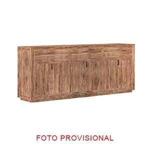 Aparador Selby de estilo rústico fabricado en madera recuperada en color marrón combinado con hierro en color negro.