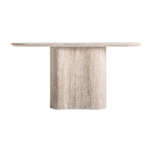 Consola Thiennes de estilo art deco fabricado en travertino en color beige. Producto desmontable.