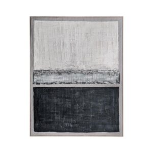 Cuadro Bercher de estilo contemporáneo fabricado en lienzo en color gris combinado con madera de pino en color marrón claro en color tonos de azul.