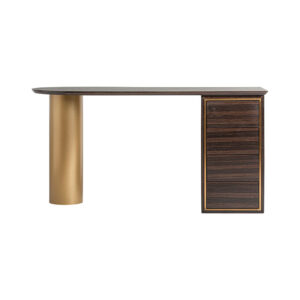 Escritorio cheb de estilo art deco fabricado en madera de pino en color marrón combinado con acero en color oro.