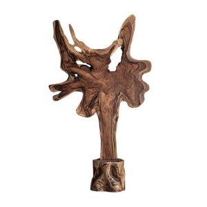 Escultura Peack de estilo étnico fabricado en madera suar en color marrón con acabado envejecido.