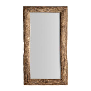 Espejo badai en color natural envejecido de estilo étnico. Fabricado en madera de mango reciclada combinado con espejo.