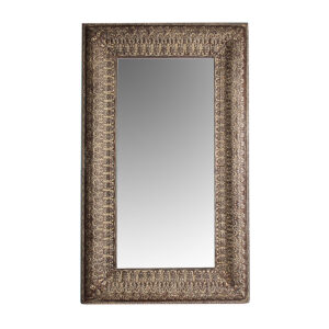 Espejo Kobu de estilo vintage fabricado en resina en color marrón con acabado envejecido combinado con espejo.