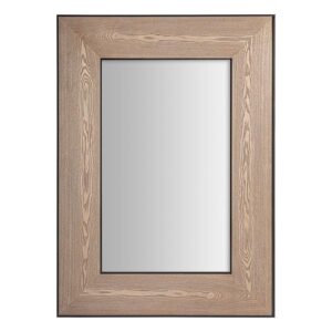 Espejo Lugano de estilo art deco fabricado en espejo combinado con madera de fresno en color marrón claro y hierro en color negro.