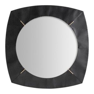 Espejo Murren de estilo art deco fabricado en espejo combinado con hierro en color negro y madera dm en color negro.