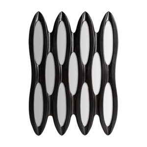 Espejo Riley de estilo contemporáneo fabricado en madera dm en color negro combinado con espejo.