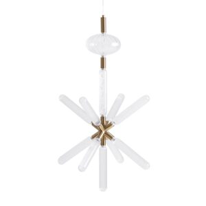 Lámpara de colgar fabricado en cristal en color transparente combinado con acero en color bronce.