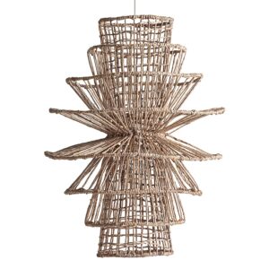 Lámpara de colgar de estilo boho fabricado en fibra natural en color marrón.