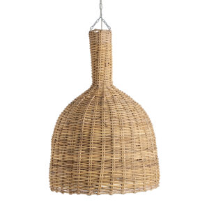 Lámpara de colgar Bell de estilo boho fabricado en ratán en color marrón claro.