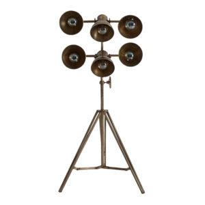 Lámpara de pie Ottawa de estilo vintage fabricado en hierro en color oro con acabado viejo. Producto elevable plegable.