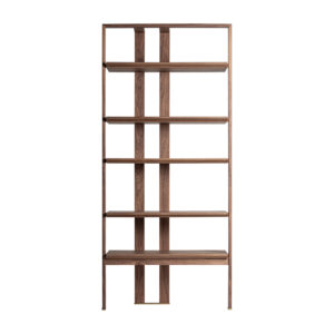 Librería gifhorn de estilo contemporáneo fabricado en madera de olmo en color marrón combinado con chapa de nogal en color marrón y madera dm.