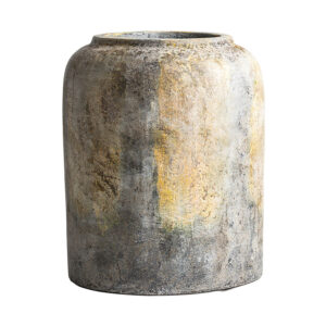 Macetero Gry de estilo étnico fabricado en terracota en color gris en color natural.