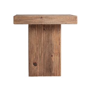 Mesa auxiliar breive de estilo rústico fabricado en madera de pino reciclado en color marrón con acabado envejecido.