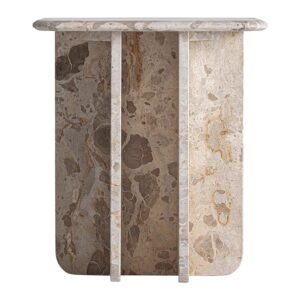Mesa auxiliar Swalmen de estilo art deco fabricado en mármol en color beige.