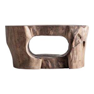 Mesa de centro khaled de estilo étnico fabricado en madera suar en color marrón con acabado natural.