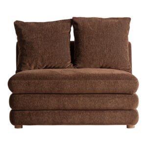 Módulo sofá central Alfter de estilo contemporáneo fabricado en poliéster en color marrón combinado con espuma y madera de caucho en color negro. Producto desenfundable.