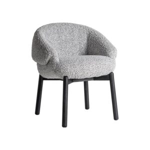 Silla Jacquard de estilo contemporáneo fabricado en madera de olmo en color blanco negro combinado con poliéster en color gris con acabado jaspeado.