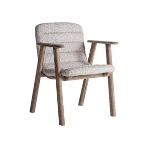 Silla Jacquard de estilo contemporáneo fabricado en madera de olmo en color marrón claro combinado con poliéster en color beige.