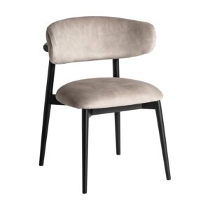 Silla zell de estilo art deco fabricado en poliéster en color beige combinado con madera de arce en color negro.