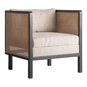 Sillón Kaleb de estilo contemporáneo fabricado en madera de mango en color negro combinado con poliéster en color crema y espuma.