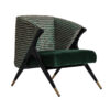 Sillón Kelheim de estilo contemporáneo fabricado en madera de pino en color verde combinado con madera de caucho y terciopelo.