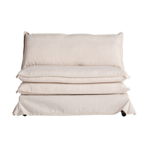 Sillón Ospizio de estilo contemporáneo fabricado en madera de pino en color negro combinado con poliéster en color blanco roto y espuma. Tapizado 93% poliéster 7% lino. Producto desmontable desenfundable. Compatible con: 33216.