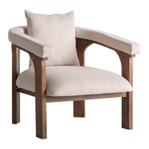 Sillón racoud de estilo contemporáneo fabricado en madera de mango en color marrón combinado con madera dm en color beige y poliéster. Producto desenfundable.