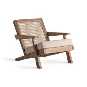 Sillón wesweil de estilo art deco fabricado en madera de mango en color marrón combinado con madera dm en color beige.