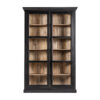 Vitrina bavay de estilo colonial fabricado en madera de mango en color negro combinado con vidrio en color natural. Producto desmontable.