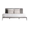 Cama Berlin de estilo contemporáneo fabricado en tela en color gris con acabado oscuro combinado con acero inoxidable en color gris y madera de pino.