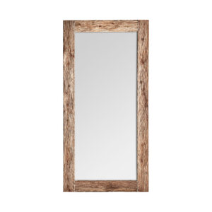 Espejo Crest de estilo contemporáneo fabricado en madera durian en color marrón con acabado tallado combinado con espejo.