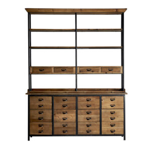 Estanteria minot de estilo industrial fabricado en madera de olmo en color marrón con acabado envejecido. Producto desmontable.